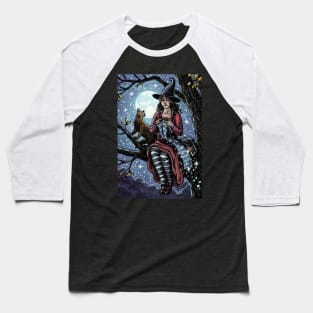 Knitting Witch and Cat by Moonlight Baseball T-Shirt